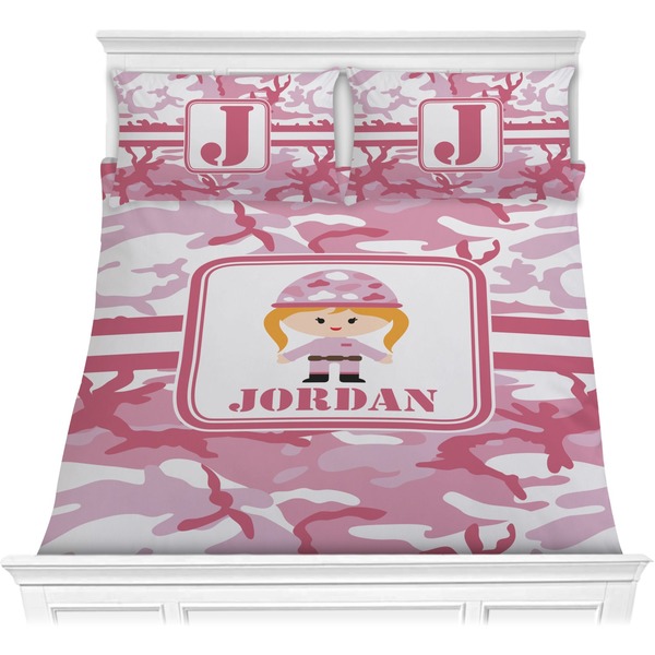 Custom Pink Camo Comforter Set - Full / Queen (Personalized)