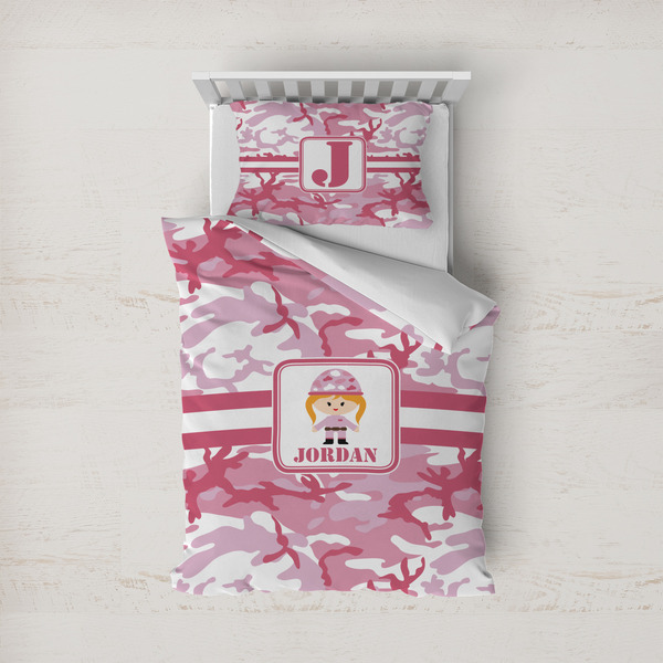 Custom Pink Camo Duvet Cover Set - Twin (Personalized)