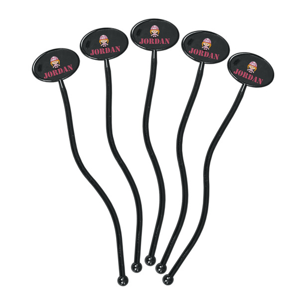 Pink Camo Black Plastic 7" Stir Stick - Oval - Fan