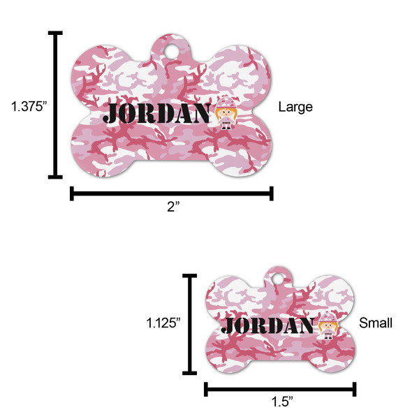 Pink Camo Bone Shaped Dog ID Tag - Large - Scale