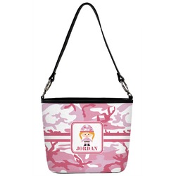 Pink Camo Bucket Bag w/ Genuine Leather Trim (Personalized)