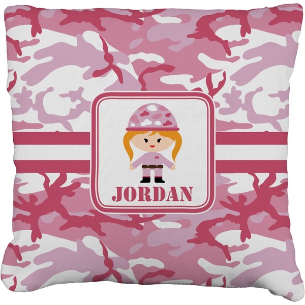 Custom Pink Camo Faux-Linen Throw Pillow 16" (Personalized)