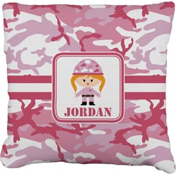 Pink Camo Faux-Linen Throw Pillow 18" (Personalized)