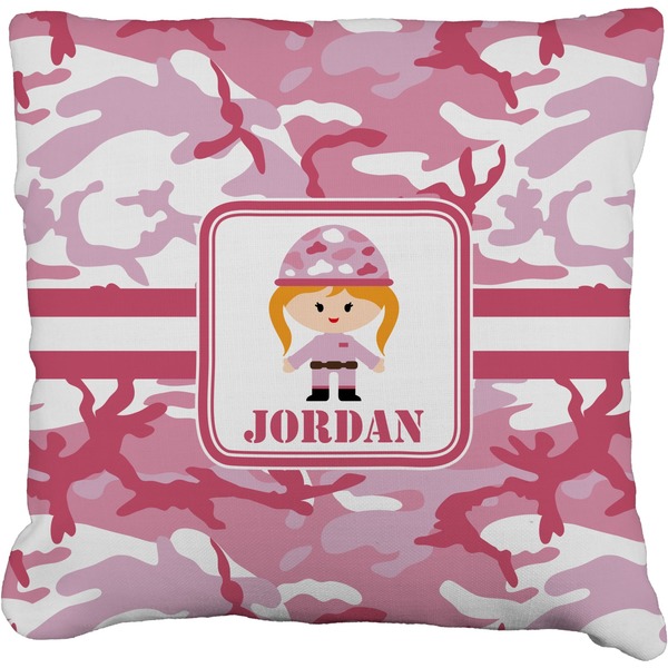 Custom Pink Camo Faux-Linen Throw Pillow 18" (Personalized)