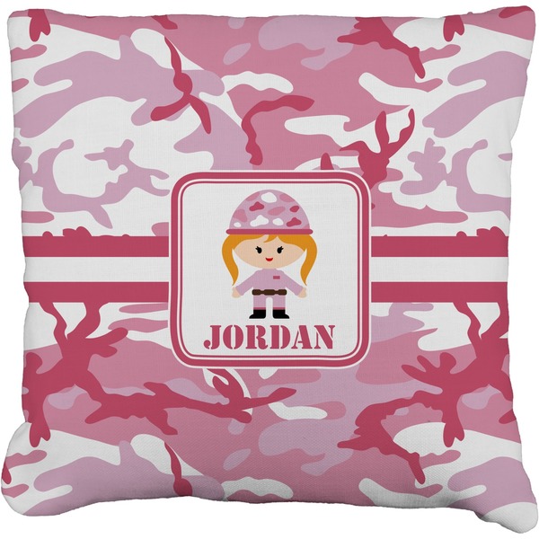 Custom Pink Camo Faux-Linen Throw Pillow 20" (Personalized)