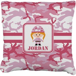 Pink Camo Faux-Linen Throw Pillow (Personalized)