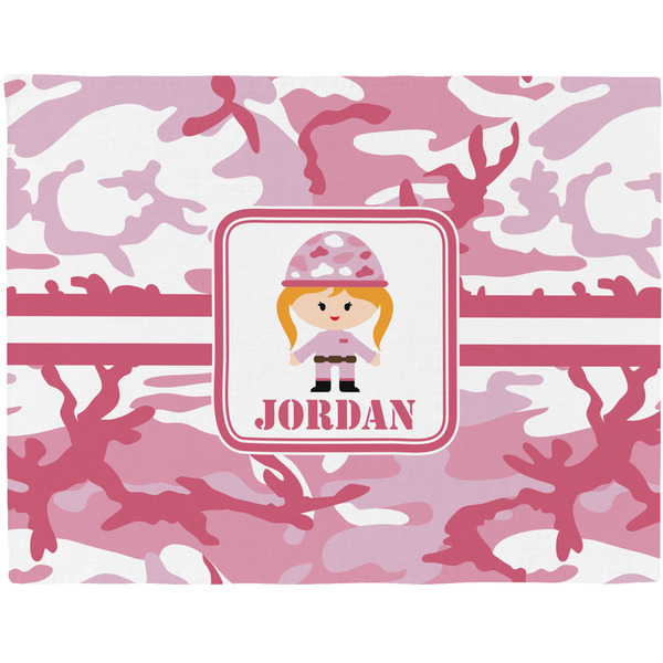 Custom Pink Camo Woven Fabric Placemat - Twill w/ Name or Text