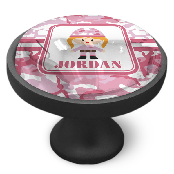 Pink Camo Cabinet Knob - Black - Side