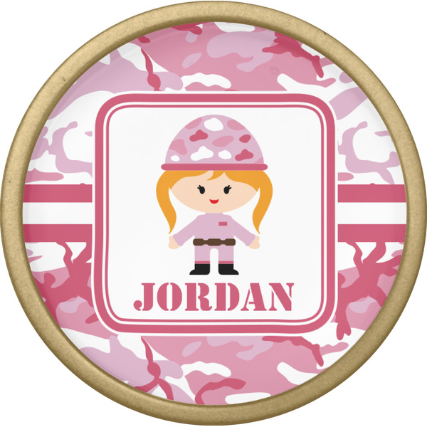 Pink Camo Cabinet Knob - Gold - Front