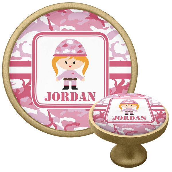 Custom Pink Camo Cabinet Knob - Gold (Personalized)