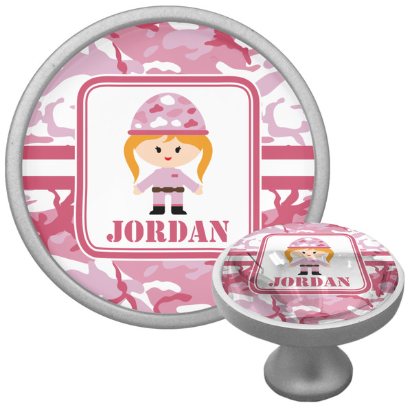 Custom Pink Camo Cabinet Knob (Silver) (Personalized)