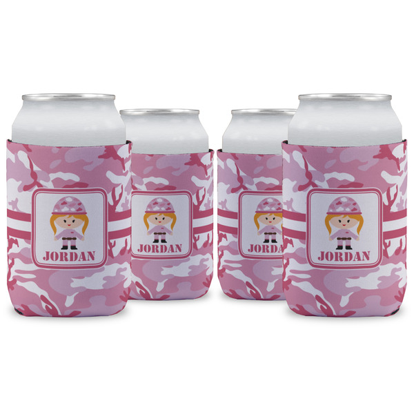 Custom Pink Camo Can Cooler (12 oz) - Set of 4 w/ Name or Text