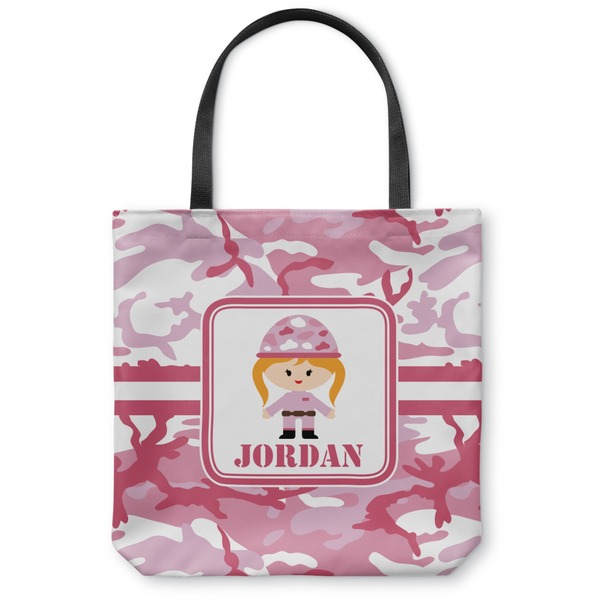 Custom Pink Camo Canvas Tote Bag - Small - 13"x13" (Personalized)
