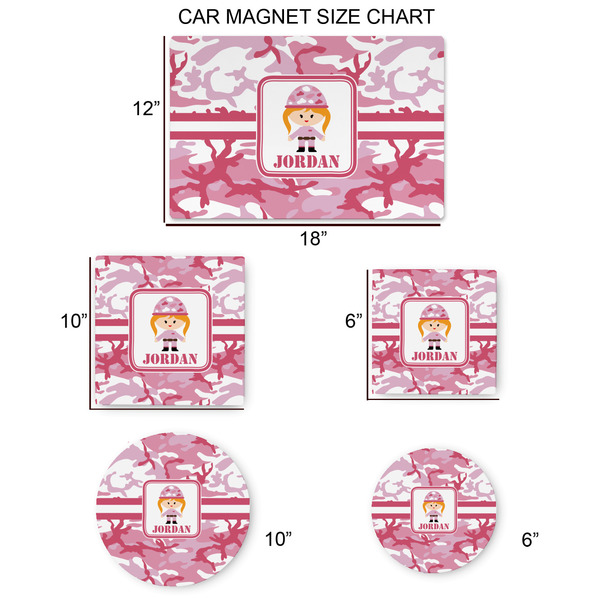 Pink Camo Car Magnets - SIZE CHART
