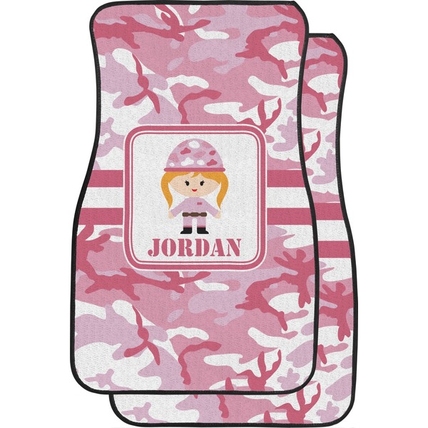 Custom Pink Camo Car Floor Mats (Front Seat) (Personalized)