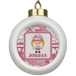 Pink Camo Ceramic Ball Ornament (Personalized)