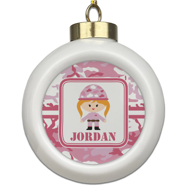 Custom Pink Camo Ceramic Ball Ornament (Personalized)