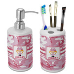 Pink Camo Ceramic Bathroom Accessories Set (Personalized)