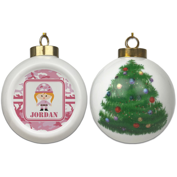 Pink Camo Ceramic Christmas Ornament - X-Mas Tree (APPROVAL)