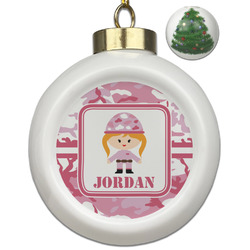 Pink Camo Ceramic Ball Ornament - Christmas Tree (Personalized)