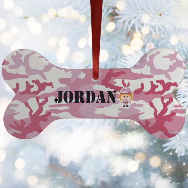 Custom Pink Camo Ceramic Dog Ornament w/ Name or Text