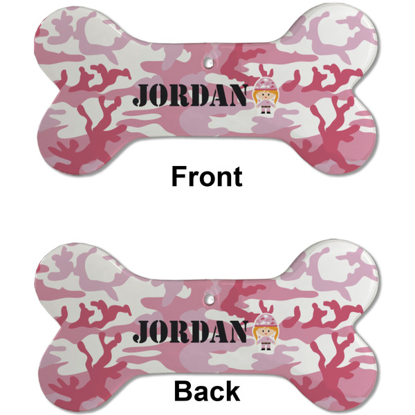 Pink Camo Ceramic Flat Ornament - Bone Front & Back (APPROVAL)