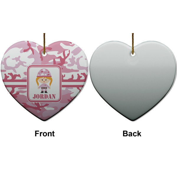 Pink Camo Ceramic Flat Ornament - Heart Front & Back (APPROVAL)