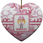 Pink Camo Heart Ceramic Ornament w/ Name or Text