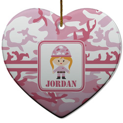 Pink Camo Heart Ceramic Ornament w/ Name or Text