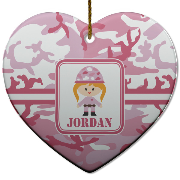 Custom Pink Camo Heart Ceramic Ornament w/ Name or Text