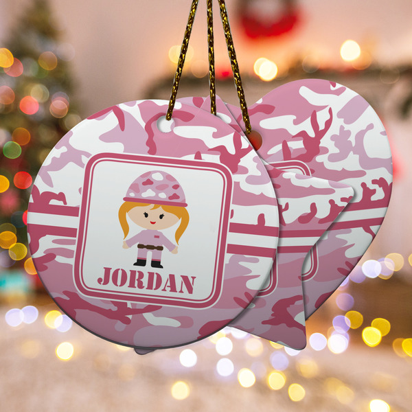 Custom Pink Camo Ceramic Ornament w/ Name or Text