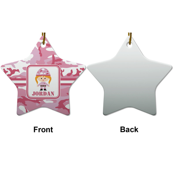 Pink Camo Ceramic Flat Ornament - Star Front & Back (APPROVAL)