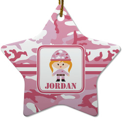 Pink Camo Star Ceramic Ornament w/ Name or Text