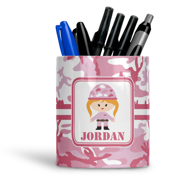 Custom Pink Camo Ceramic Pen Holder