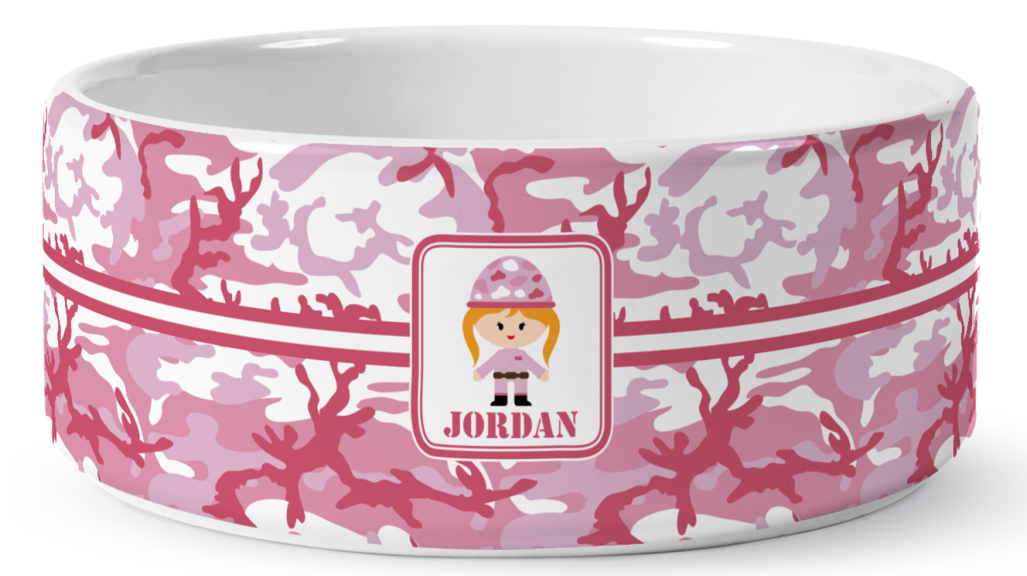 Pink Camo Ceramic Dog Bowl Medium (Personalized) YouCustomizeIt