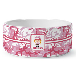 Pink Camo Ceramic Dog Bowl - Medium (Personalized)