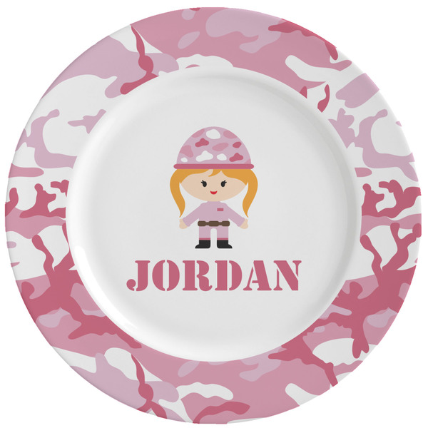 Custom Pink Camo Ceramic Dinner Plates (Set of 4) (Personalized)