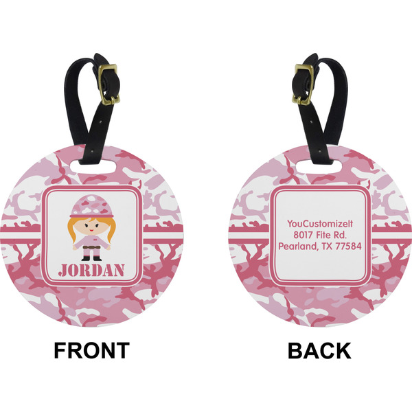 Pink Camo Circle Luggage Tag (Front + Back)