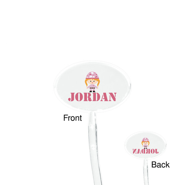 Pink Camo Clear Plastic 7" Stir Stick - Oval - Front & Back