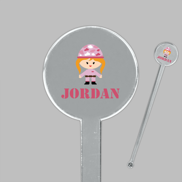 Pink Camo Clear Plastic 7" Stir Stick - Round - Closeup