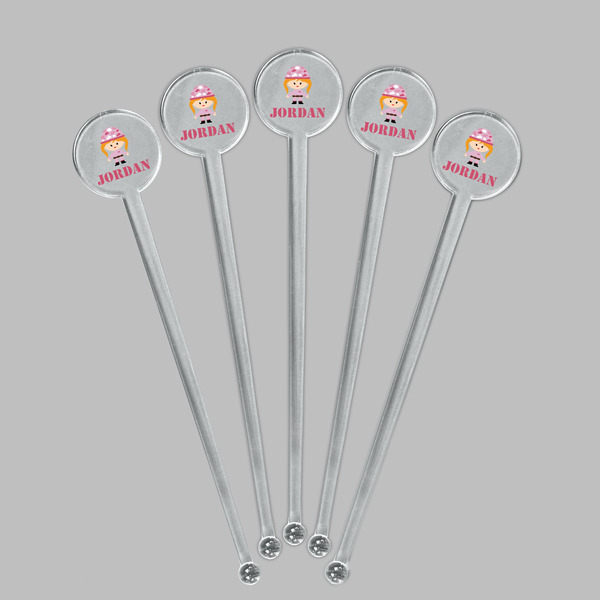 Pink Camo Clear Plastic 7" Stir Stick - Round - Fan View