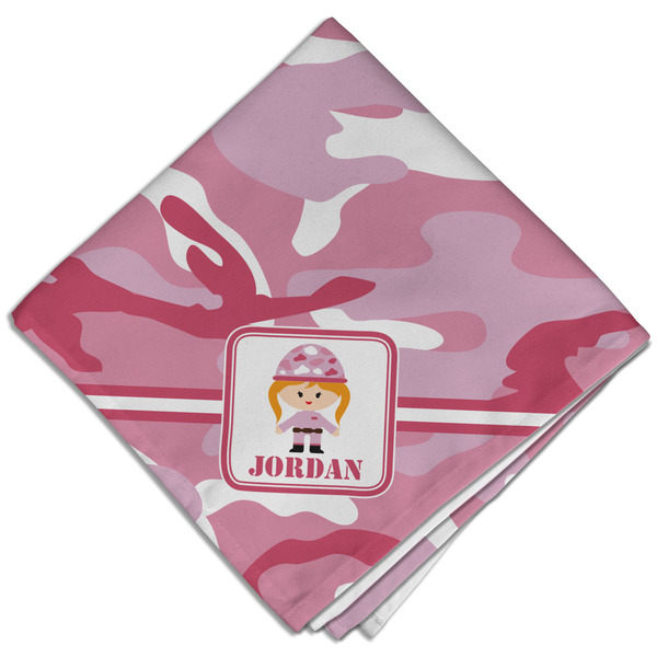 Custom Pink Camo Cloth Dinner Napkin - Single w/ Name or Text