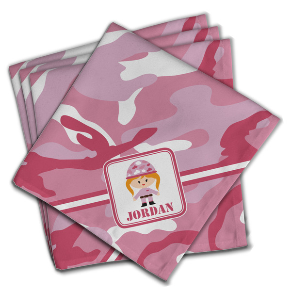 Custom Pink Camo Cloth Napkins (Set of 4) (Personalized)