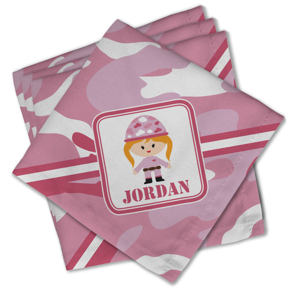 Custom Pink Camo Cloth Cocktail Napkins - Set of 4 w/ Name or Text