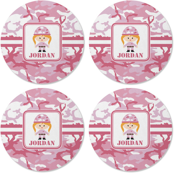 Pink Camo Coaster Round Rubber Back - Apvl