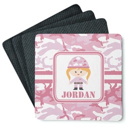 Pink Camo Square Rubber Backed Coasters - Set of 4 (Personalized)