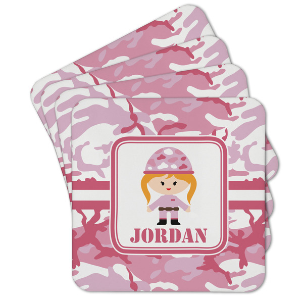 Custom Pink Camo Cork Coaster - Set of 4 w/ Name or Text