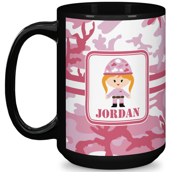 Custom Pink Camo 15 Oz Coffee Mug - Black (Personalized)