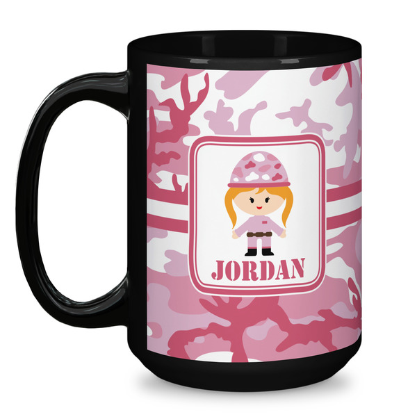 Pink Camo Coffee Mug - 15 oz - Black