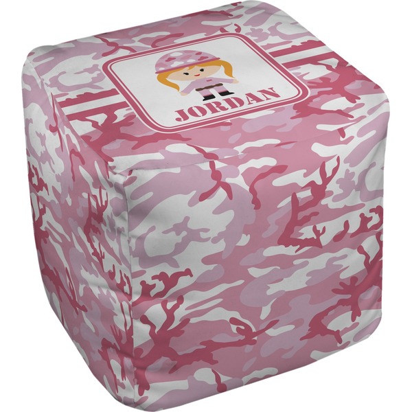 Custom Pink Camo Cube Pouf Ottoman (Personalized)